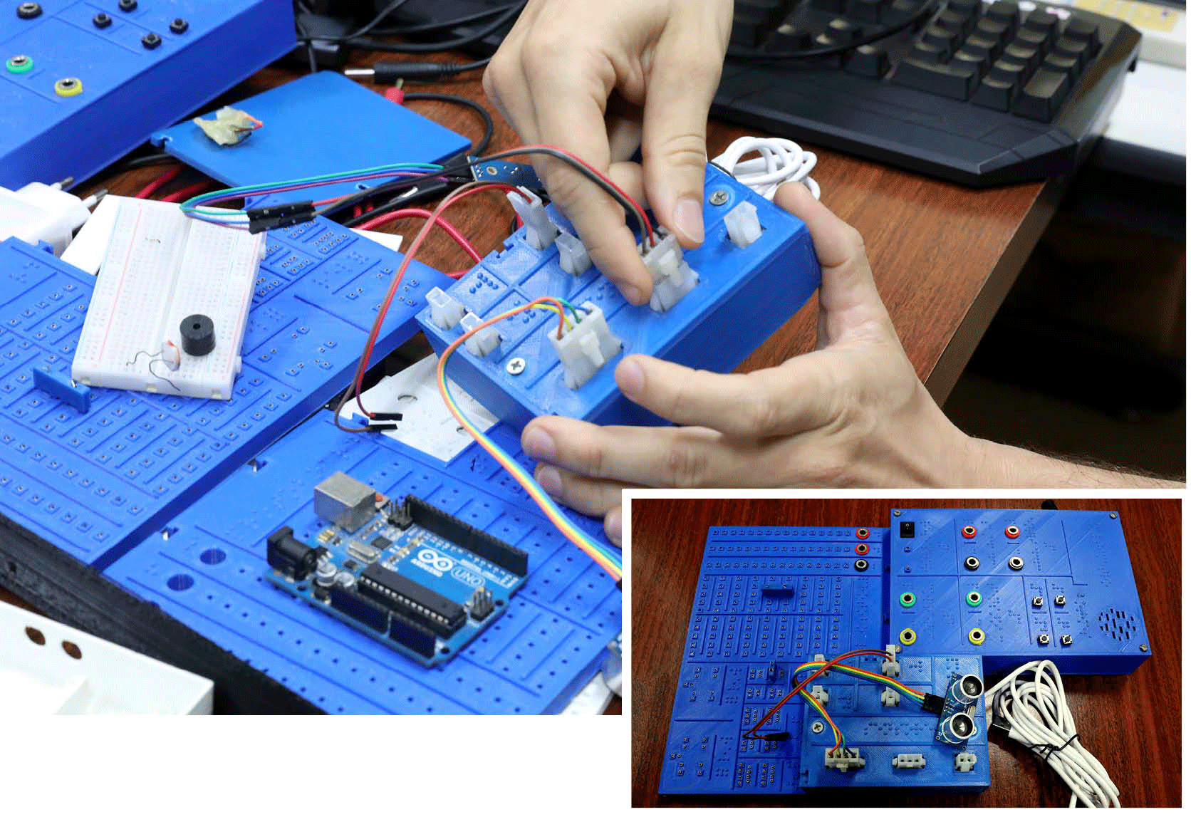 Placa de ensaio (protoboard) em plástico com sensores táteis facilita as aulas práticas para estudantes com deficiência visual